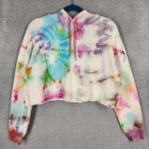 Sweat Yourself Tie Dye Cropped Hoodie Sweatshirt Women's Small Pink Blue Green